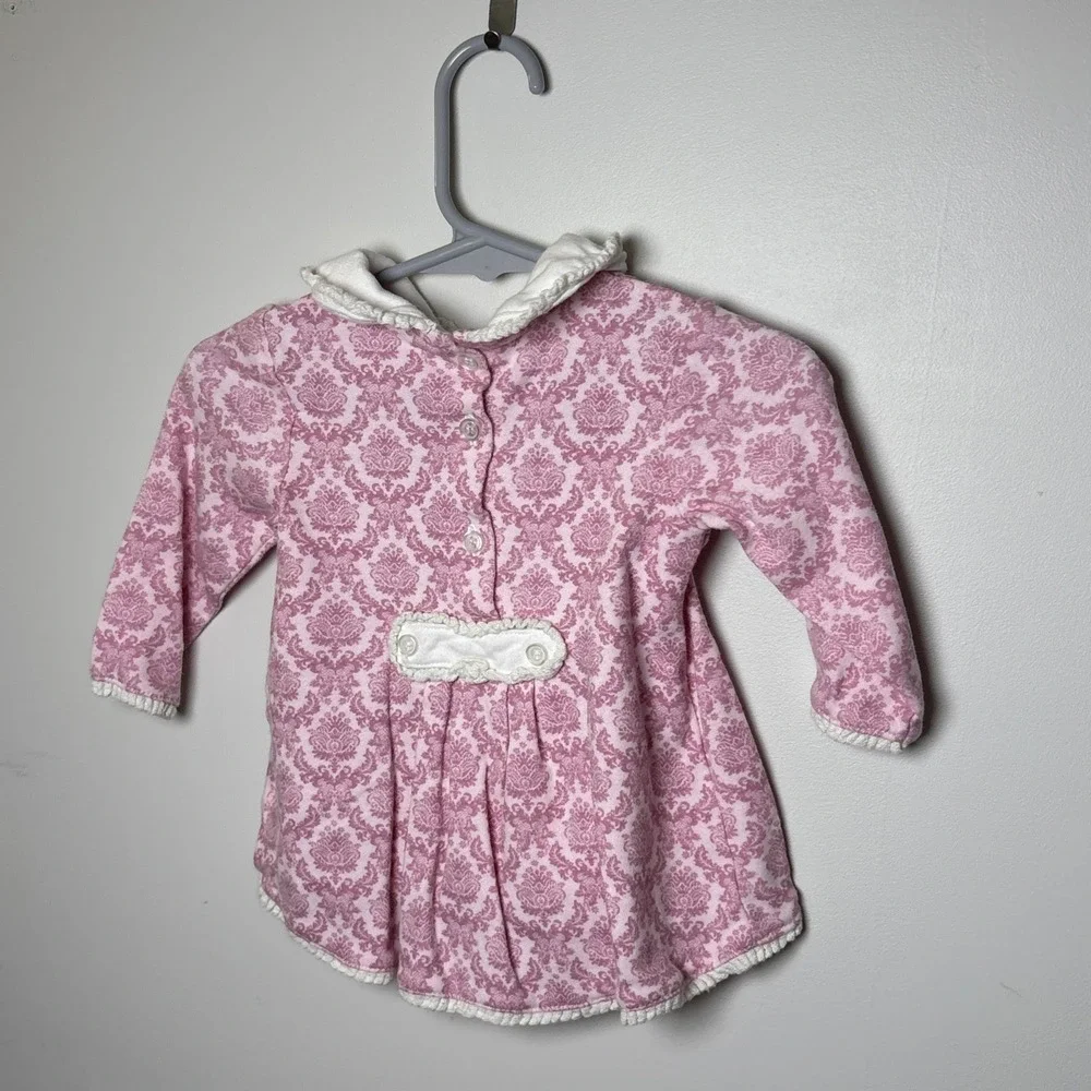Pink Floral Baby Dress 6-9M Long‎ Sleeve Ruffle Skirt Cotton Infant Boutique EUC